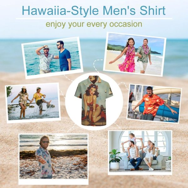 Vintage Sexy Pin-up Fix-it-Women Hawaiian Button Down Shirt Men Casual Short Sleeve Summer Tee Tops