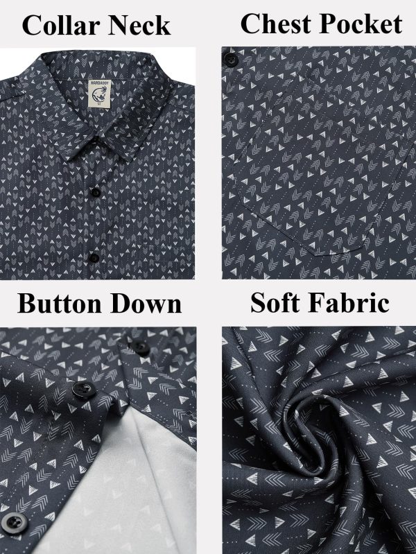 Men's Pattern Short Sleeve Button Down Graphic Printed Business Casual Dress Shirts with Pocket