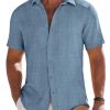 Mens Button Down Short Sleeve Shirt Casual Beach Shirt Summer Vacation Textured Shirts