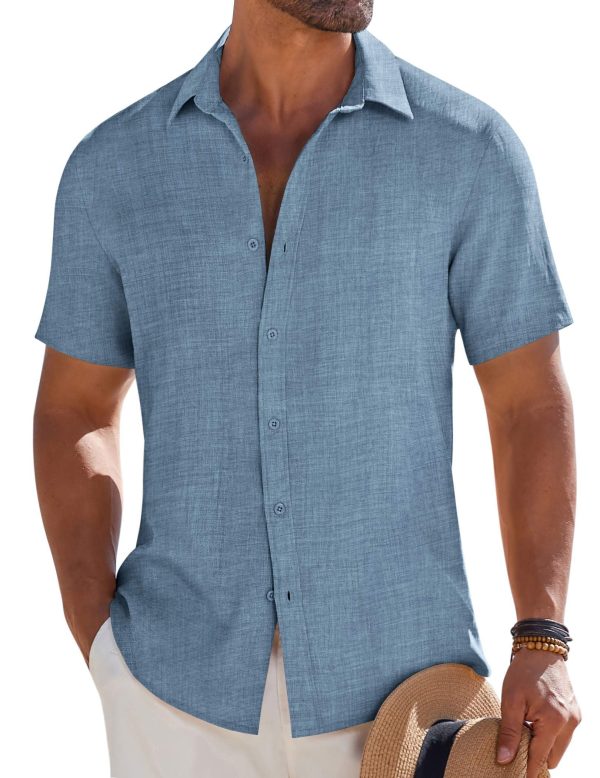 Mens Button Down Short Sleeve Shirt Casual Beach Shirt Summer Vacation Textured Shirts