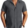 Men's Casual Button Down Shirts Short Sleeve Textured Summer Beach Shirts