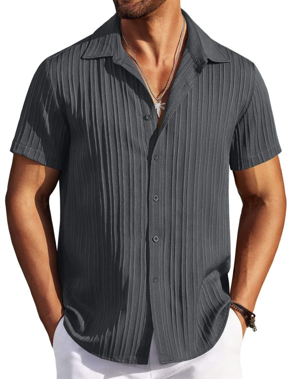 Men's Casual Button Down Shirts Short Sleeve Textured Summer Beach Shirts