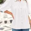 Women's 2025 Summer Short Lantern Sleeve Tops Loose Fit Button Down Shirt Casual Pleated V Neck Blouses