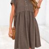 Women's Summer Dresses 2025 Cap Sleeves Button Down Solid Oversized Short Dress Tshirt Mini Dress with Pockets
