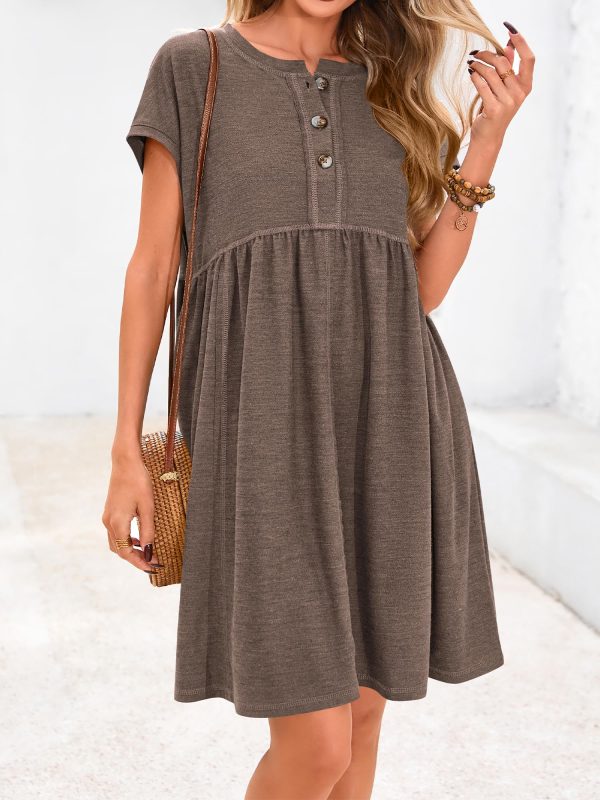Women's Summer Dresses 2025 Cap Sleeves Button Down Solid Oversized Short Dress Tshirt Mini Dress with Pockets