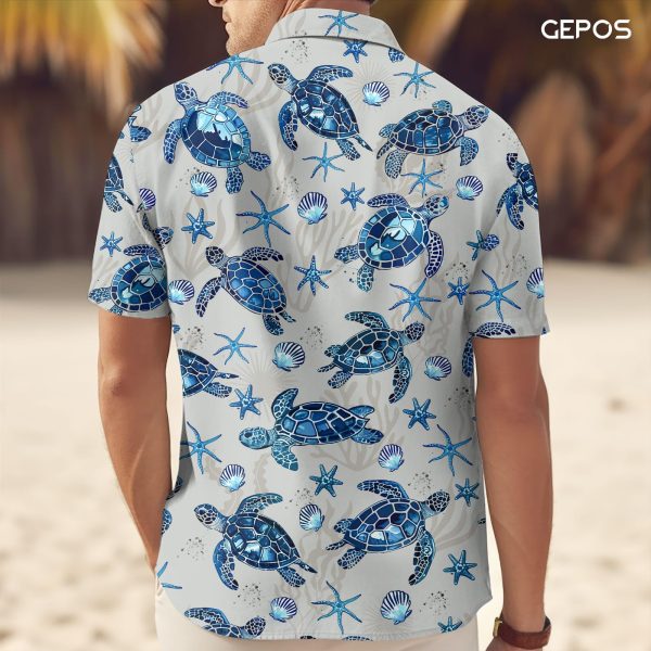 Casual Hawaiian Shirt for Summer, Ocean Animal Short Sleeve Button Down, Tropical Gifts for Summer and Birthdays