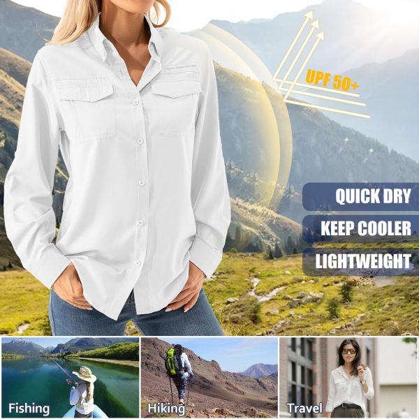 Women's UPF 50+ Long Sleeve UV Shirts Sun Protection Outdoor Cool Quick Dry Fishing Hiking Safari Travel Gardening Shirts
