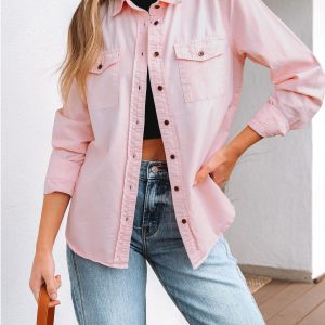 Denim Shirt Women Chambray Jean Western Shirts Long Sleeve Button Down Tops