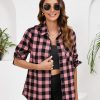 Plaid Shirts for Women Casual Button Down Flannel Shirt Plus Size Roll Up Long Sleeve Checkered Blouse Tops