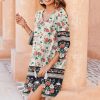 QIGUAND Vintage Boho Casual T-Shirt Dress Women Summer Drawstring V Neck 3/4 Sleeve Beach Dresses Ethnic Style Tunic Dress