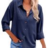Womens Long Sleeve Button Down Shirts Oversized Collared Drop Shoulder Work Tops Textured Loose Blouse S-XXXL
