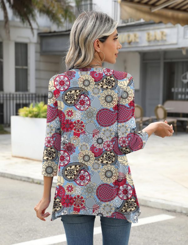 3/4 Sleeve Tunic Tops for Women Loose Fit Dressy Casual Blouse Flowy Shirts to Wear with Leggings S-3XL