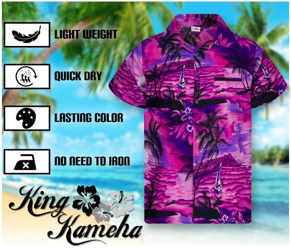 Men's Surfing-Shirt Short-Sleeve Casual-Button-Down Hawaii-Vacation Palms Sunset