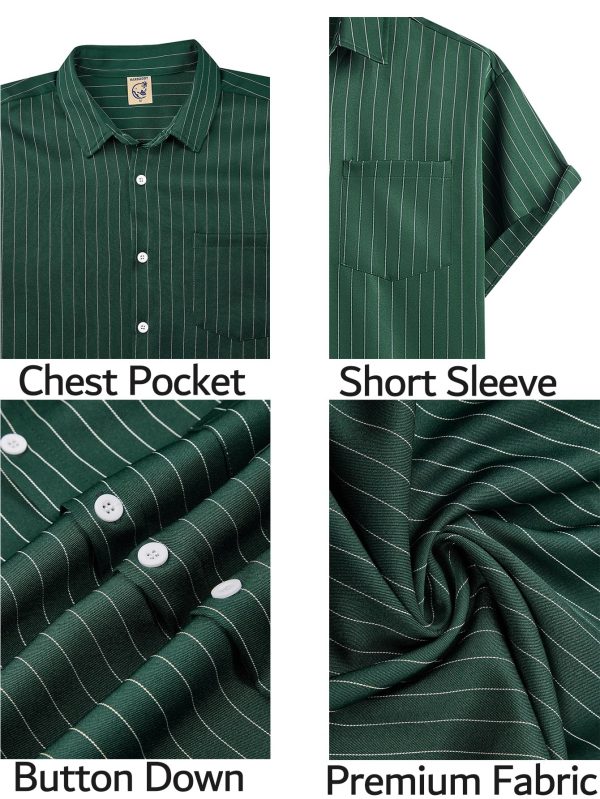 Men's Casual Striped Shirts Button Down Short Sleeve Blouse Summer Hawaiian Shirt