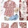 Womens Tops Puff Short Sleeve Shirts Dressy Casual Henley V-Neck Summer Tops Pleated T-Shirts Loose Fit Tunic Blouses