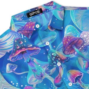 Mystical Mushroom Casual Hawaiian Shirt, Summer Mushroom Print Button Shirt, Birthday Gifts