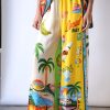 Floral two piece sets for women, Casual Floral Fruit Print Short Sleeve Shirt Wide Leg Pants Hawaii Beach Outfits