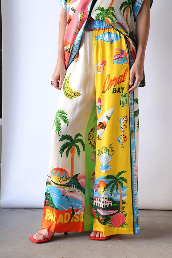 Floral two piece sets for women, Casual Floral Fruit Print Short Sleeve Shirt Wide Leg Pants Hawaii Beach Outfits