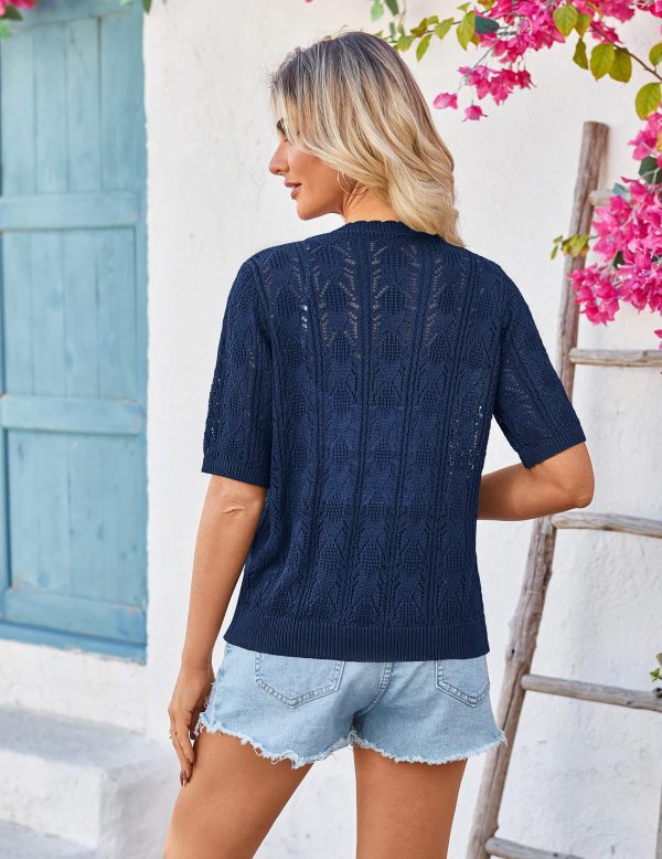 Womens 2025 Short Sleeve Crochet Summer Cardigan Cropped Button Sweater Lightweight Shrug for Dress