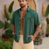 Men's Casual Striped Shirts Button Down Short Sleeve Blouse Summer Hawaiian Shirt