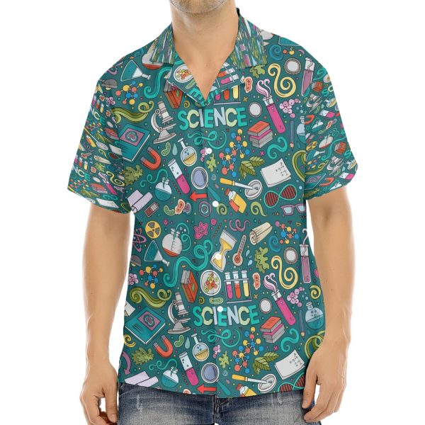 Cartoon Science Men's Casual Shirts Short Sleeve Button Down Shirt Regular-Fit Tops S