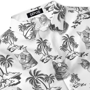 Cute Cat Print Hawaiian Shirt, Vintage Cat Short Sleeve Button Shirt, Summer Gifts, Birthday Gifts