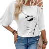 Women's Figure Graphic Tees Criss Cross Cut Out Half Sleeve T Shirt Summer Tops