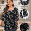 Womens Plus Size Tops Loose Fit 3/4 Ruffle Sleeve Blouses Square Neck T Shirt Casual Tunic Tops(1X-5X)