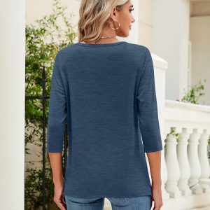 3 Pack 3/4 Sleeve Tops for Women Round Neck Dressy Basics Tees Casual Trendy Loose Fit T Shirts