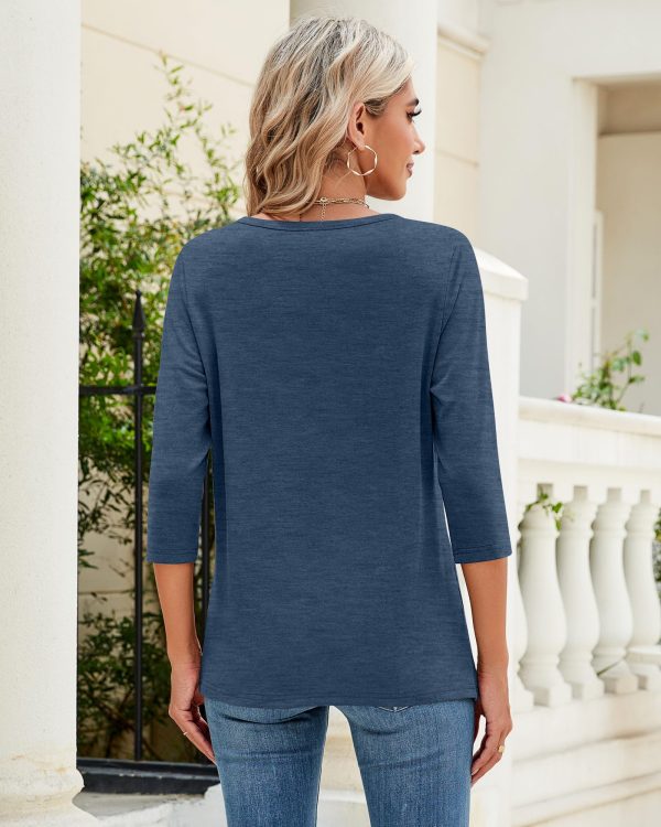 3 Pack 3/4 Sleeve Tops for Women Round Neck Dressy Basics Tees Casual Trendy Loose Fit T Shirts