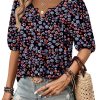 Womens Puff Half Sleeve Summer Tunic Tops Casual Chest Pleated Shirts Work Blouse for Women Dressy