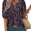 Womens Puff Half Sleeve Summer Tunic Tops Casual Chest Pleated Shirts Work Blouse for Women Dressy