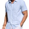 Men's Casual Button Down Shirts Short Sleeve Striped Cotton Beach Summer Vacation Shirt