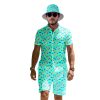 Mens 2 Piece Tracksuit Hawaiian Shirt for Men Button Down Shirts Shorts Rave Outfits with Bucket Hats