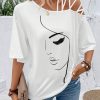 Women's Figure Graphic Tees Criss Cross Cut Out Half Sleeve T Shirt Summer Tops