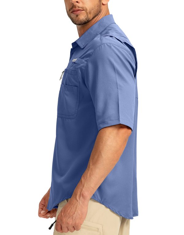 Men's Fishing Shirts with Zipper Pockets UPF 50+ Lightweight Cool Short Sleeve Button Down Shirts for Men Casual Hiking