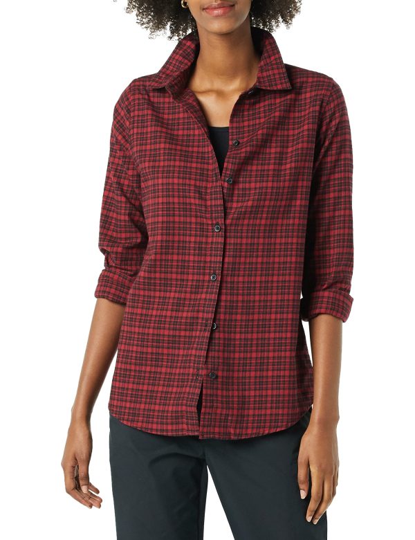 Women's Classic-Fit Long-Sleeve Lightweight Plaid Flannel Shirt