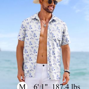 Mens Hawaiian Shirts Short Sleeve Tropical Button Down Shirts Floral Summer Beach Shirt
