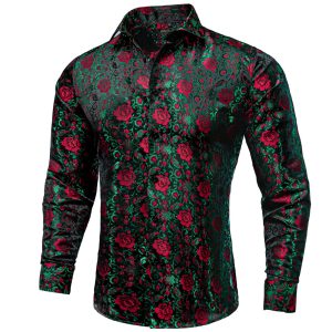 Mens Silk Paisley Dress Shirts,Long Sleeve Button Down Shirt Casual Regular Fit Shirt for Men Wedding Party