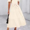 Summer Button Down Wedding Guest Shirt Dresses for Women Maxi Flutter Short Sleeve Flowy Tiered Beach Sun Dress