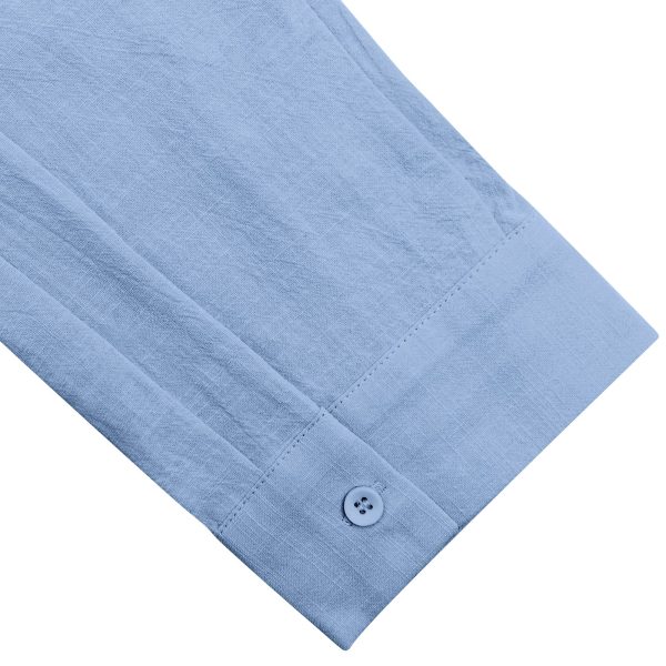 Button Down Linen Shirts for Men Casual Long Sleeve Regular Fit Cotton Beach Shirts with Pocket