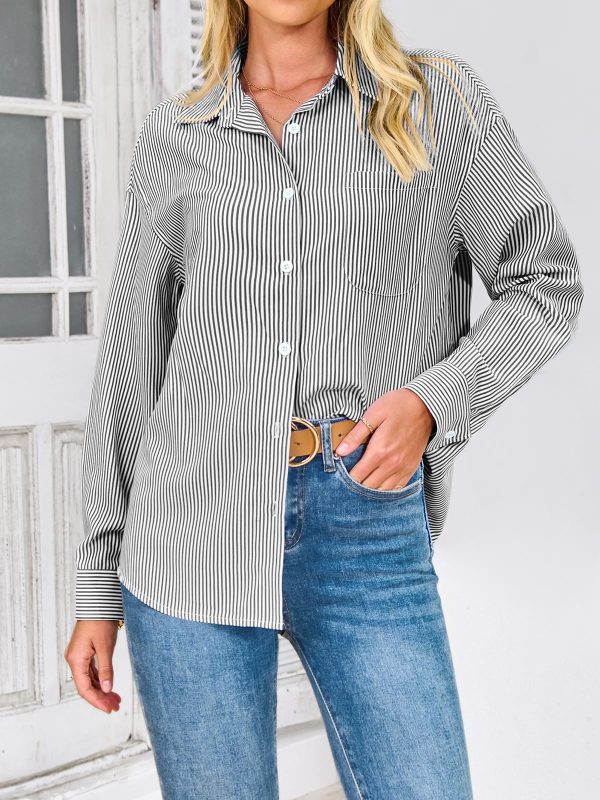 Womens Button Down Shirts Striped Long Sleeve Casual Collared Office Business Work Spring Blouses Tops