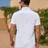 Linen Shirts for Men Short Sleeve Button Down Shirts Summer Beach Casual Linen Button Up Shirt Vacation Wedding