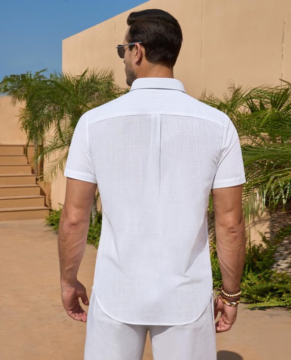 Linen Shirts for Men Short Sleeve Button Down Shirts Summer Beach Casual Linen Button Up Shirt Vacation Wedding