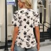 Womens Tops Puff Short Sleeve Shirts Dressy Casual Henley V-Neck Summer Tops Pleated T-Shirts Loose Fit Tunic Blouses