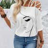 Women's Figure Graphic Tees Criss Cross Cut Out Half Sleeve T Shirt Summer Tops