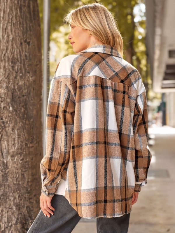 Womens Fall Outfits Fashion Clothes Shackets Flannel Plaid Button Down Long Sleeve Shirts Jackets