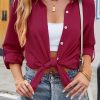 Womens Button Down Shirts V Neck Rolled Up Long Sleeve Tops Elegant Dressy Blouses Business Casual Outfits