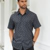 Men's Pattern Short Sleeve Button Down Graphic Printed Business Casual Dress Shirts with Pocket