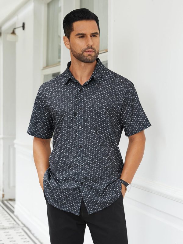 Men's Pattern Short Sleeve Button Down Graphic Printed Business Casual Dress Shirts with Pocket